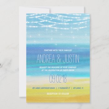 Beach Wedding Invitation Watercolor With Lights by LangDesignShop at Zazzle