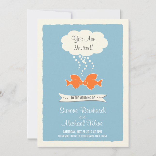 Beach Wedding Invitation with kissing Fish (Front)