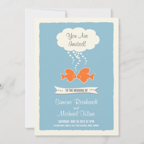 Beach Wedding Invitation with kissing Fish