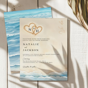 Beach Wedding Invitation with Sand Hearts