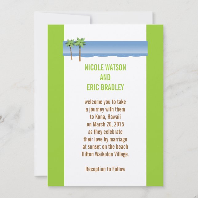 Beach Wedding Invitations Palm Trees Cream Green (Front)