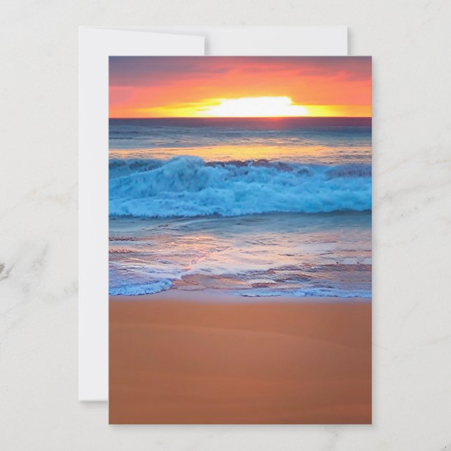 Beach Wedding Invitations Sunset Ocean Waves (Front)