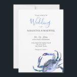 Beach Wedding Invitations Watercolor Blue Crab<br><div class="desc">These customizable beach wedding invitations showcase a charming watercolor crab in soft shades of blue, perfect for beach weddings on a budget. The design offers a stylish yet affordable way to set the tone for your seaside celebration. Easily personalize this template by adding your wedding details in the provided fields....</div>