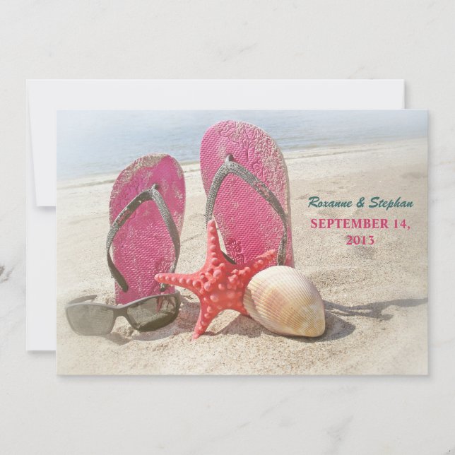 beach wedding invitations with red starfish (Front)