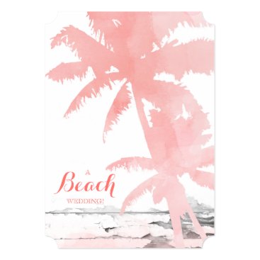 Beach Wedding Invite Coral Palm Trees Wood Beach Wedding Invite Coral Palm Trees Wood