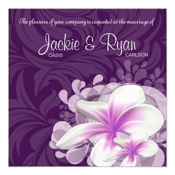 Beach Wedding Invite Plumeria Flower Purple Leaves