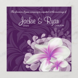 Beach Wedding Invite Plumeria Flower Purple Leaves