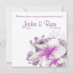 Beach Wedding Invite Plumeria Flower Purple White