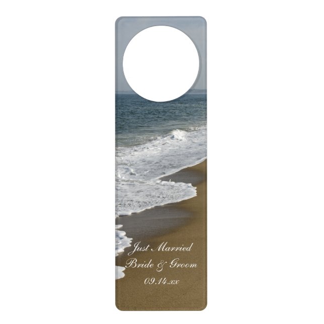 Beach Wedding Just Married Wedding Door Hanger (Front)