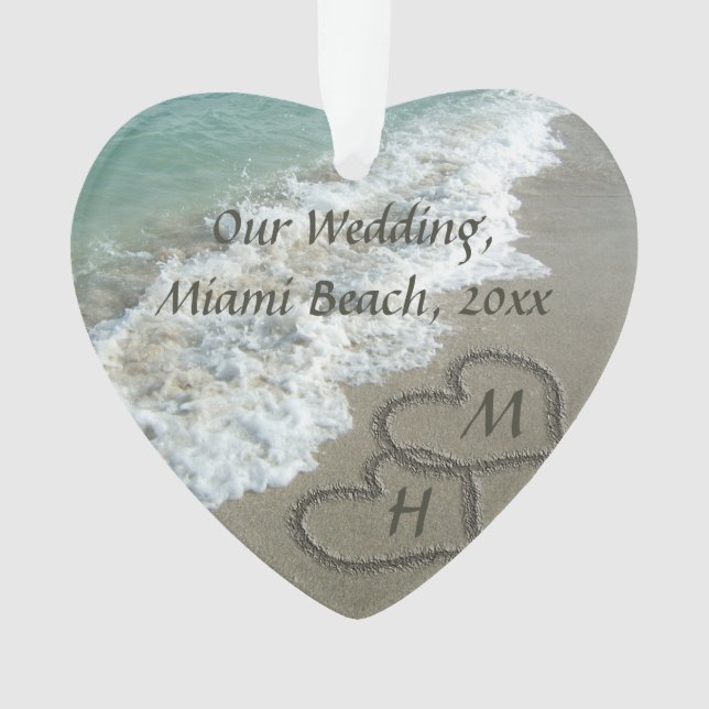 Beach Wedding Keepsake Interlocking Hearts Ornament (Front)