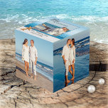 Beach Wedding Keepsake Photo Cube<br><div class="desc">Photo cube with your own photos on 5 sides. The top side shows a framing image with a beach and lace on a white wood background with (optional) starfish. You can also replace this top framing altogether with your own photo, or just replace the center image. A beautiful keepsake after...</div>