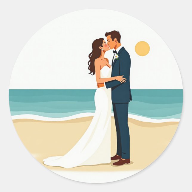 Beach Wedding Kiss Sticker (Front)