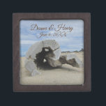 Beach Wedding Large Driftwood on Pacific Coast Gift Box<br><div class="desc">This gift box is a beautiful keepsake for a beach wedding and a convenient place to hold small mementos from a special day. This large piece of driftwood has been washed up onto a Pacific Ocean beach and has slowly formed a hollow circle in it's center. The brown sand compliments...</div>