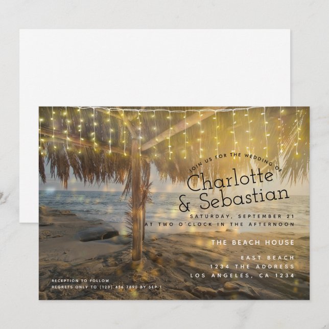 Beach Wedding Light String Personalized Invitation (Front/Back)
