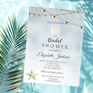 Beach Wedding Lights Seastar Seashell Invitation