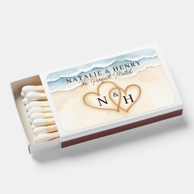 Beach Wedding Matchboxes with Sand Hearts (Front Open)