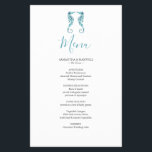 Beach Wedding Menu Budget Flyer<br><div class="desc">Complete your beach wedding menu with this elegant and affordable design featuring a pair of watercolor seahorses in beautiful shades of blue. Created by Victoria Grigaliunas of Do Tell A Belle, this custom wedding menu is ideal for couples planning a coastal wedding theme on a budget. Part of a thoughtful...</div>