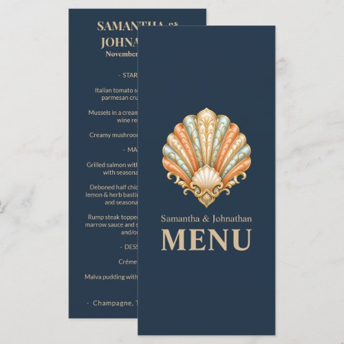 Beach wedding menu luxury clam shell