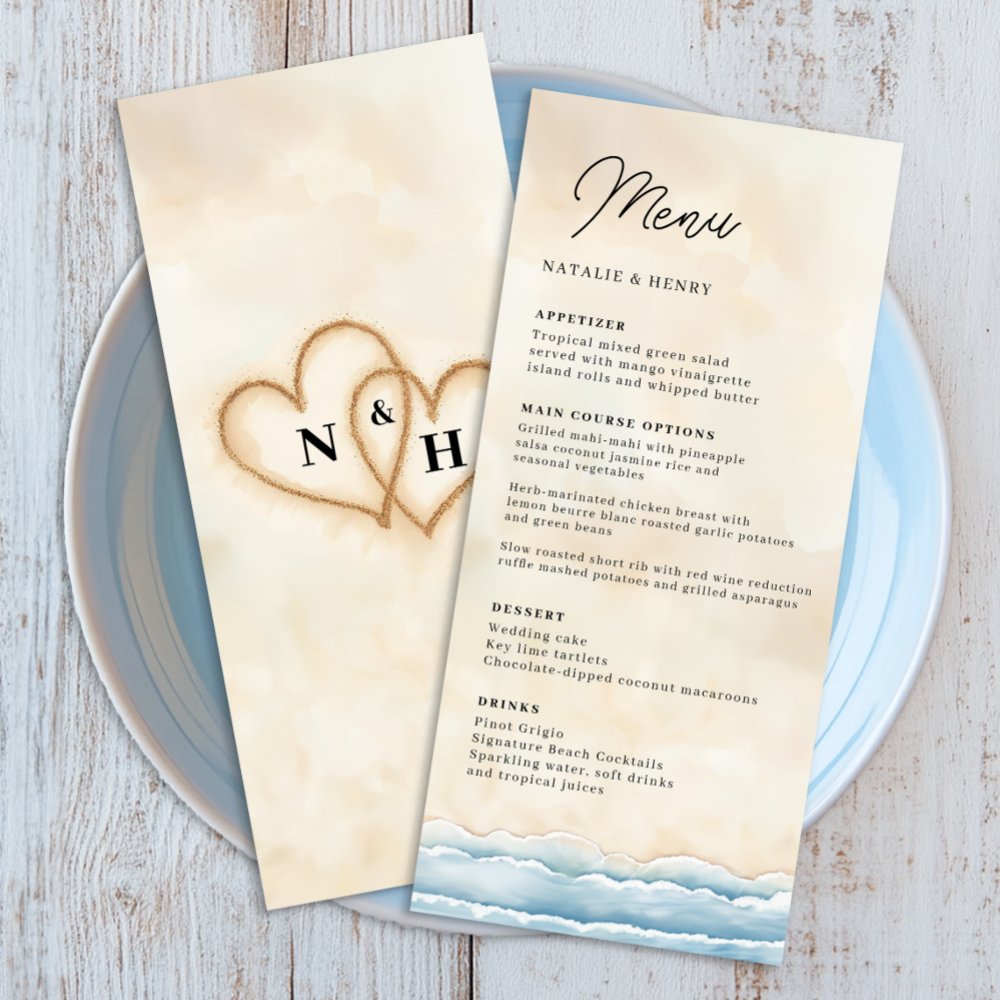Beach Wedding Menu Template with Watercolor Ocean