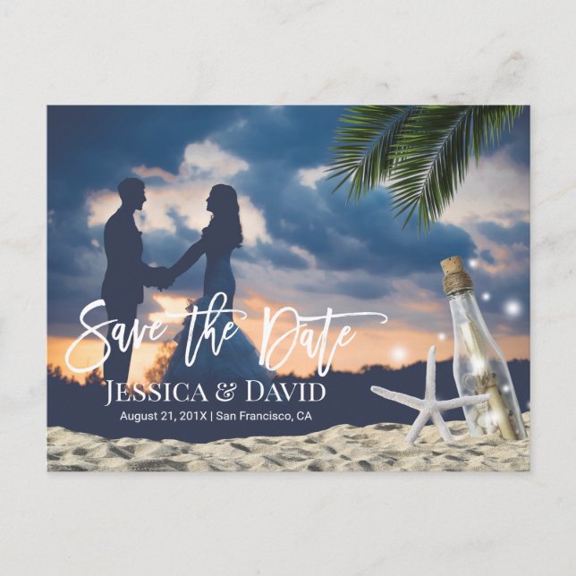 Beach Wedding Message in a Bottle Save the Date Announcement Postcard (Front)