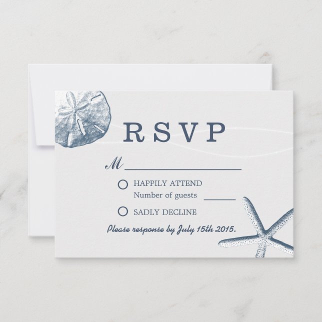 Beach Wedding Minimal Sand Dollar & Starfish RSVP (Front)