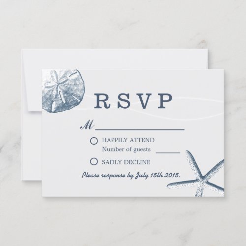 Beach Wedding Minimal Sand Dollar &amp; Starfish RSVP