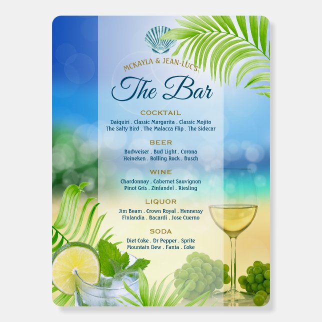 Beach Wedding Mojito Palm Leaves The Bar Foam Board (Front)