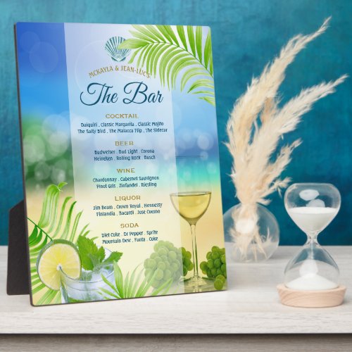 Beach Wedding Mojito Wine Palm Open Bar Menu Plaque
