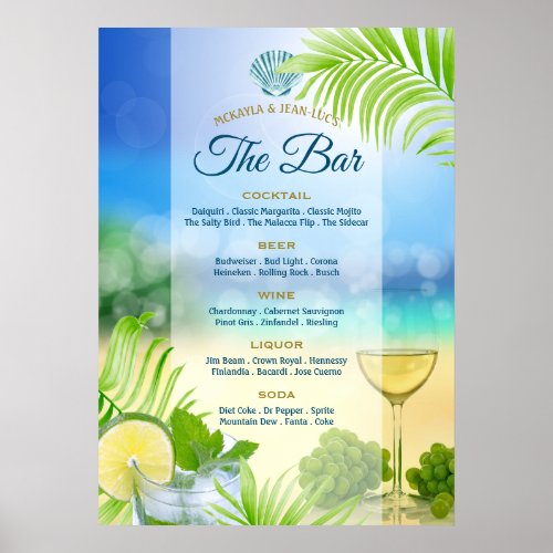 Beach Wedding Mojito Wine Palm Open Bar Menu Poster