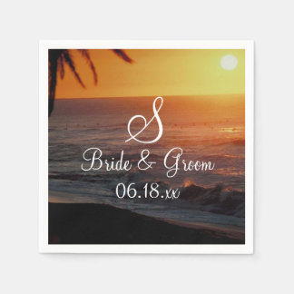 Beach Wedding Monogram Bride Groom Names Date Pape Napkins