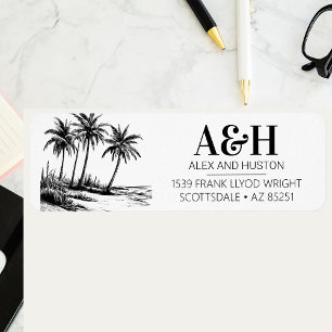 Beach Wedding Monogram Elegant Simple Palm Tree Label