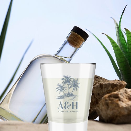 Beach Wedding Monogram Elegant Simple Palm Tree Shot Glass