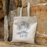 Beach Wedding Monogram Elegant Simple Palm Tree