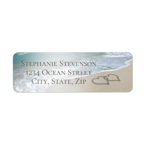 Beach Wedding Monogram Hearts in the Sand Label