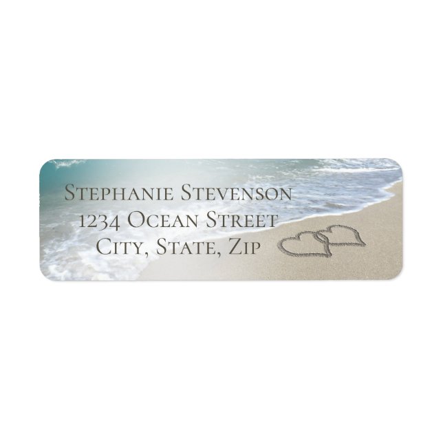 Beach Wedding Monogram Hearts in the Sand Label (Front)
