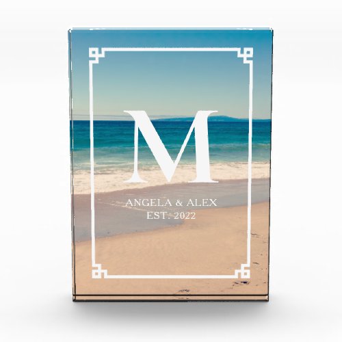 Beach Wedding Monogram Vertical Photo Block