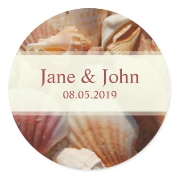 Beach Wedding Multi-colored Seashell Seals Round Beach Wedding Multi-colored Seashell Seals Round