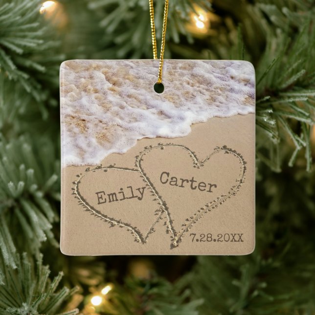 Beach Wedding Names And Date Ceramic Ornament (Tree)