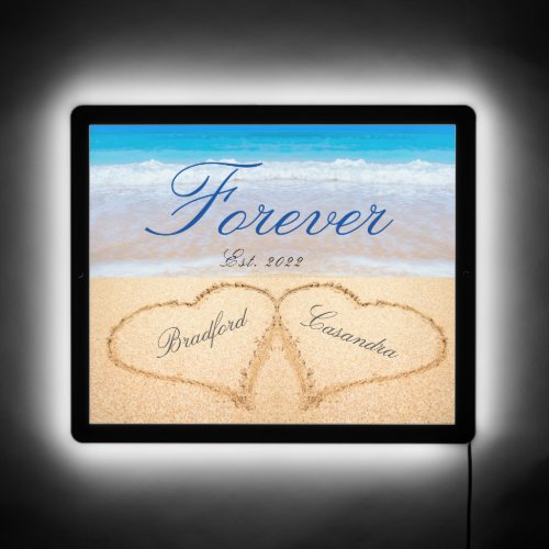 Beach Wedding Names in Hearts Sand Light LED Sign