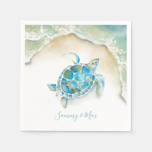 Beach Wedding Napkins Ocean Sea Turtle
