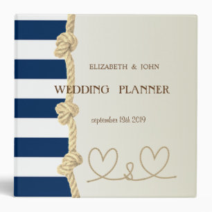 Beach Wedding Navy Rope,Hearts Stripes 3 Ring Binder