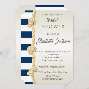 Beach Wedding,Navy Rope,Stripes Bridal Shower Invitation