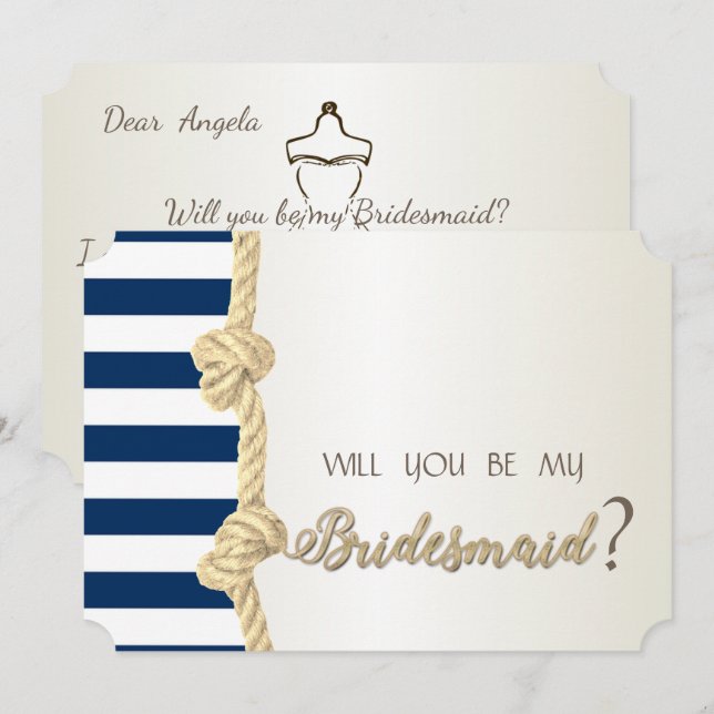 Beach Wedding,Navy Rope,Stripes  Bridesmaid Card (Front/Back)