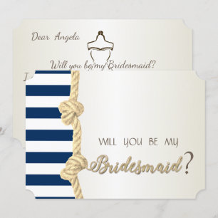 Beach Wedding,Navy Rope,Stripes  Bridesmaid Card