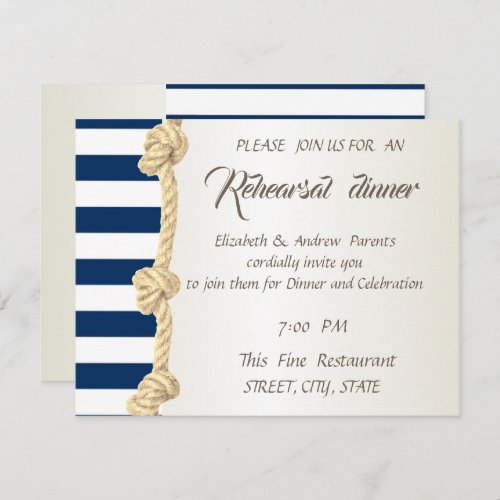 Beach Wedding Navy RopeStripes  Rehearsal Dinner Invitation