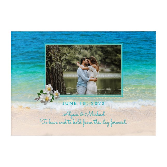 Beach Wedding Newlywed Photo Decorated Framed Acrylic Print (Front)