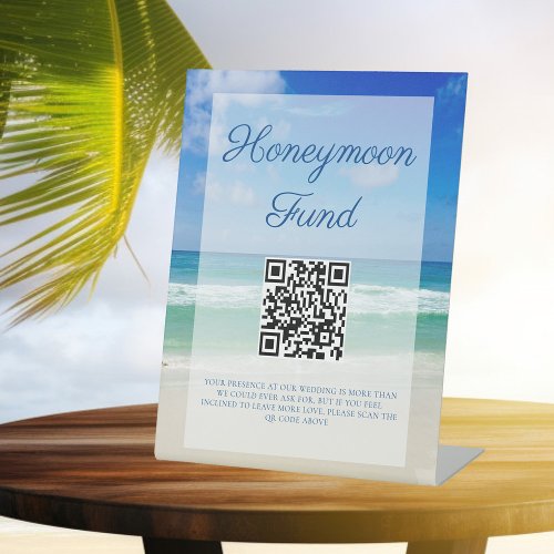 Beach Wedding Ocean Waves Photo Honeymoon Fund Pedestal Sign