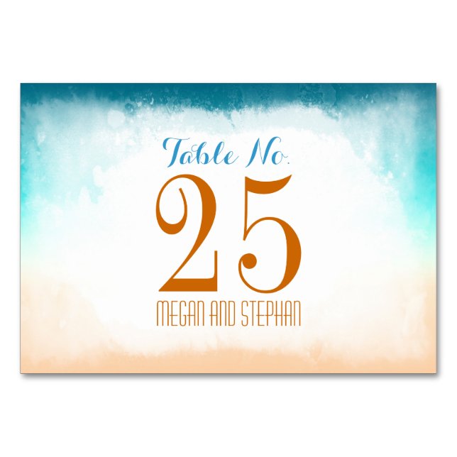 Beach Wedding Ombre Table Number Cards Place Cards (Front)