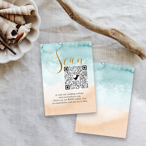 Beach Wedding Online RSVP QR Code Enclosure Card