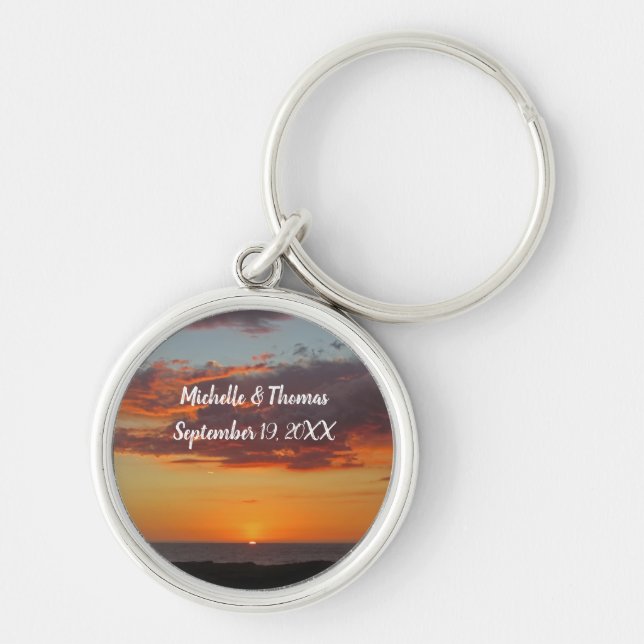 Beach Wedding Orange Sunset Pacific  Guest Favor Keychain (Front)
